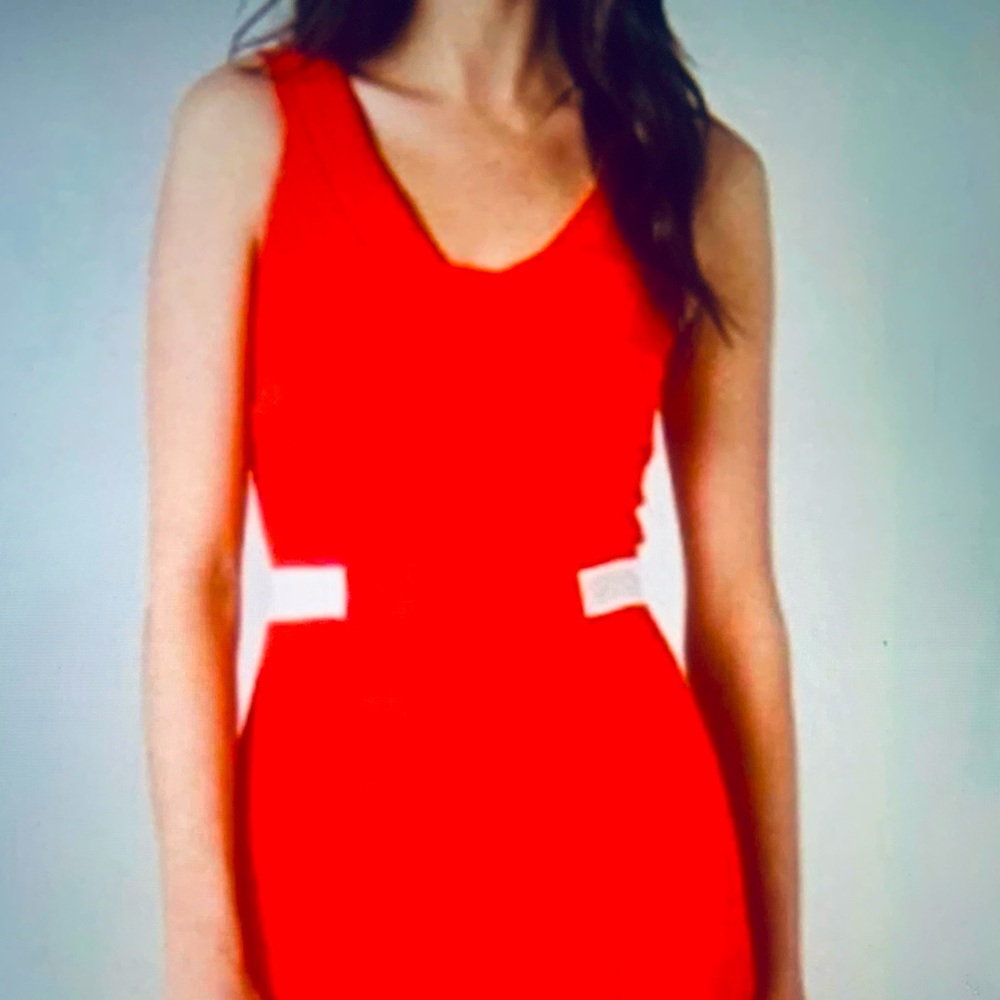 Rag and Bone Linen Cotton Asymmetrical V-Neck Dress in Orange and White